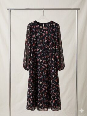 Madewell Long Sleeve Floral Midi Dress in Black Multi – Size 4